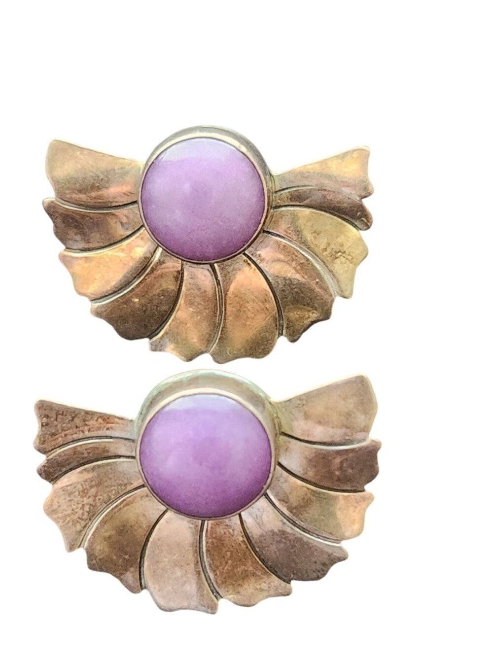 Vintage Sterling Silver Winged Earrings With Purple Stone Centerpiece